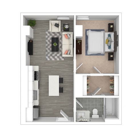 Floor plan for 1 bed, 1 bath, 634 sqft